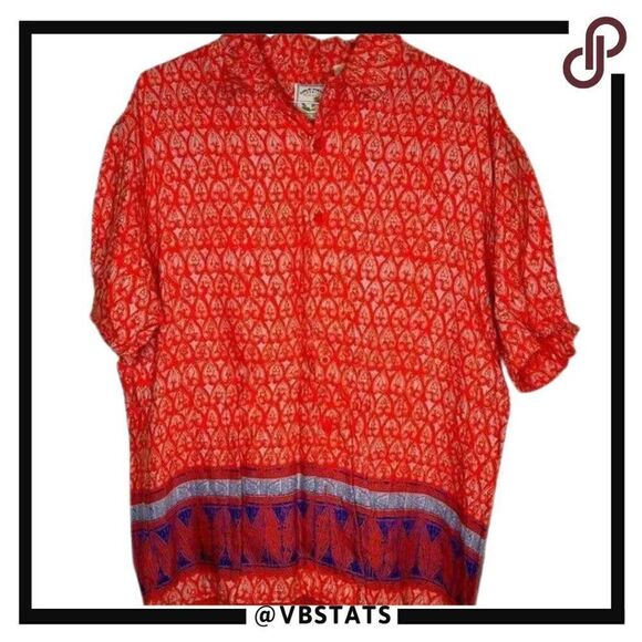 Large Colo Wear Orange-Blue Print SS Shirt - Picture 1 of 4